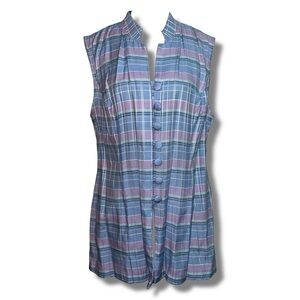 Vtg Pastel Cool Tone Plaid Button Down Top